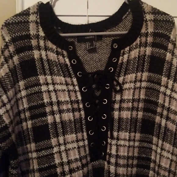 FOREVER 21| Plaid Lace Up Sweater Dress - Picture 2 of 5